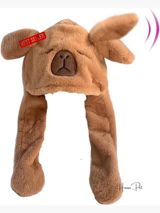 Capybara Hat with Moving Ears, Plush Winter Costume Accessory, Cosplay Photo main image 5